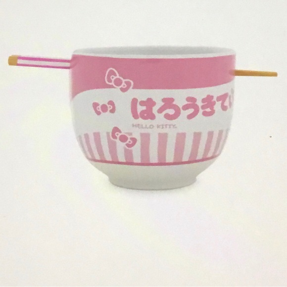🩷🆕 Sanrio Hello Kitty / Tokyo / Pink Stripes / Ramen Bowl / Chopsticks & Spoon - Picture 6 of 11